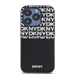 DKNY PU kožený zadný kryt s opakujúcim sa vzorom na kartu pre iPhone 14 Pro Black