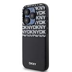 DKNY PU kožený zadný kryt s opakujúcim sa vzorom na kartu pre iPhone 15 Pro Black
