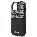 DKNY PU kožený zadný kryt s opakujúcim sa vzorom na karty pre iPhone 15 Black