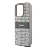 DKNY PU kožený zadný kryt s opakujúcim sa vzorom pre iPhone 14 Pro Beige