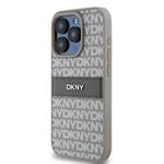 DKNY PU kožený zadný kryt s opakujúcim sa vzorom pre iPhone 14 Pro Max Beige