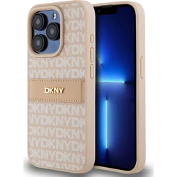 DKNY PU kožený zadný kryt s opakujúcim sa vzorom pre iPhone 14 Pro Max Pink
