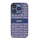 DKNY PU kožený zadný kryt s opakujúcim sa vzorom pre iPhone 15 Pro Blue
