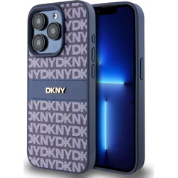 DKNY PU kožený zadný kryt s opakujúcim sa vzorom pre iPhone 15 Pro Max Blue