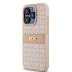 DKNY PU kožený zadný kryt s opakujúcim sa vzorom pre iPhone 15 Pro Max Pink