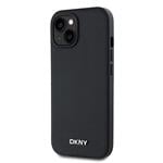 DKNY PU kožený zadný kryt Silver Metal Logo Magsafe pre iPhone 13 Black