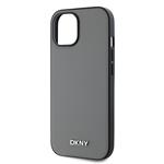 DKNY PU kožený zadný kryt Silver Metal Logo Magsafe pre iPhone 13 Grey