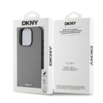 DKNY PU kožený zadný kryt Silver Metal Logo Magsafe pre iPhone 14 Pro Max Grey