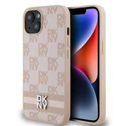 DKNY PU Leather Checkered Pattern and Stripe Zadní Kryt pro iPhone 13 Pink