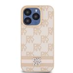 DKNY PU Leather Checkered Pattern and Stripe Zadní Kryt pro iPhone 14 Pro Pink