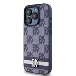 DKNY PU Leather Checkered Pattern and Stripe Zadní Kryt pro iPhone 15 Pro Max Blue