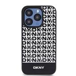 DKNY PU Leather Repeat Pattern Bottom Stripe MagSafe Zadní Kryt pro iPhone 15 Pro Black
