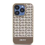 DKNY PU Leather Repeat Pattern Bottom Stripe MagSafe Zadní Kryt pro iPhone 15 Pro Max Brown