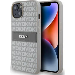 DKNY PU Leather Repeat Pattern Tonal Stripe Zadní Kryt pro iPhone 14 Beige