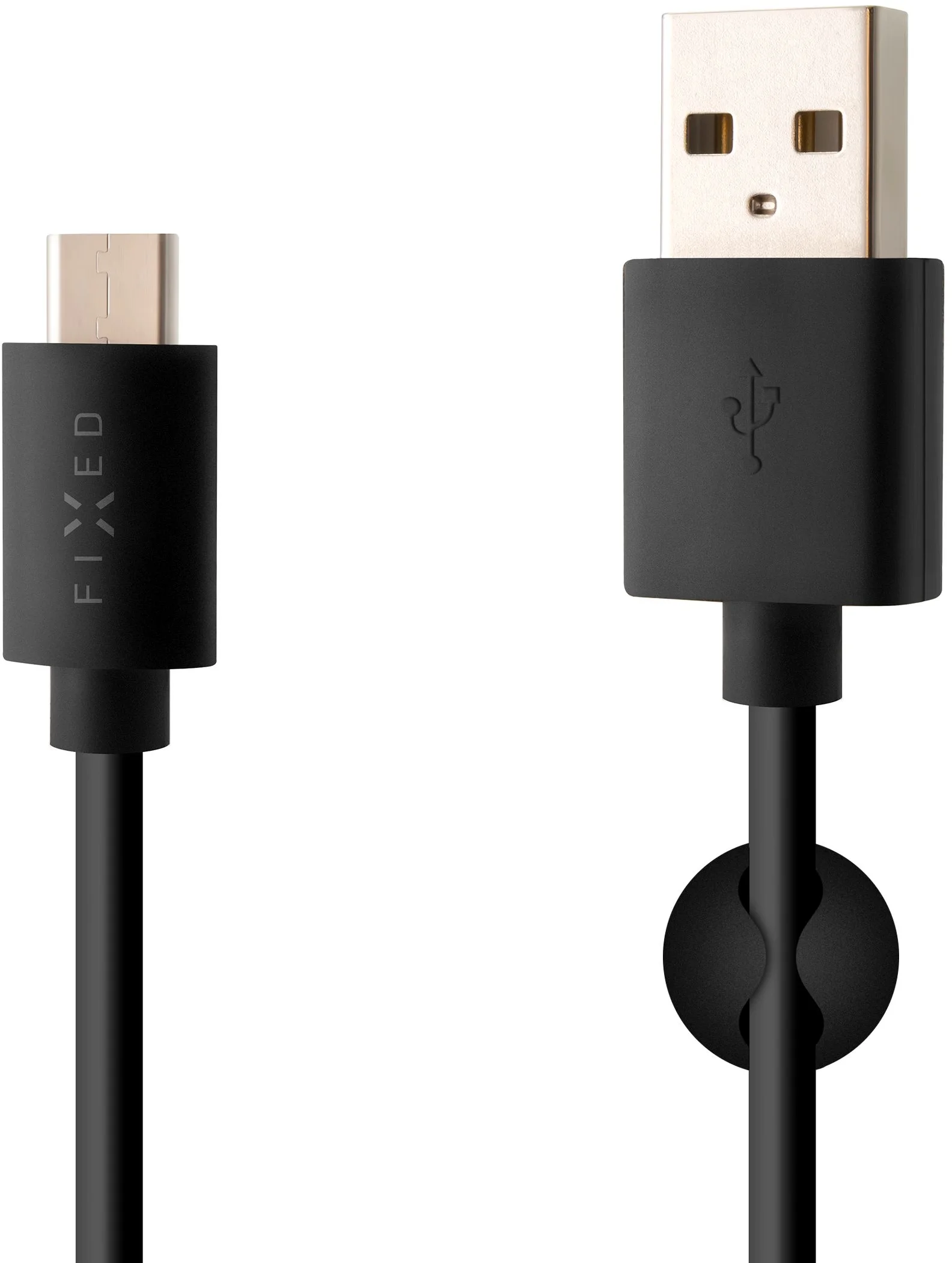 Dlhý dátový a nabíjací kábel FIXED s konektormi USB/USB-C, USB 2.0, 2 metre, čierny