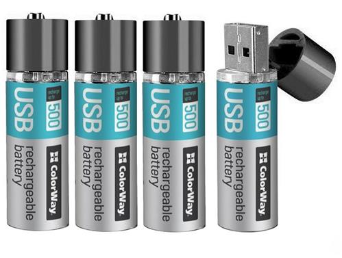 Dobíjacie batérie ColorWay AA 1200mAh/ USB/ 1,5V/ 4ks v balení
