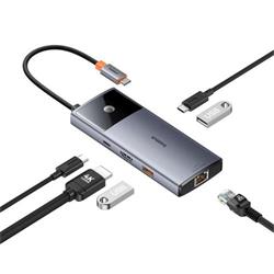 Dokovací stanice Baseus Metal Gleam 2 Series 6v1 (2xUSB 3.0, USB-C, USB-C PD, HDMI, RJ45) šedá