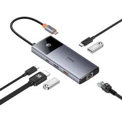 Dokovacia stanica Baseus Metal Gleam 2 Series 6v1 (2xUSB 3.0, USB-C, USB-C PD, HDMI, RJ45) sivá