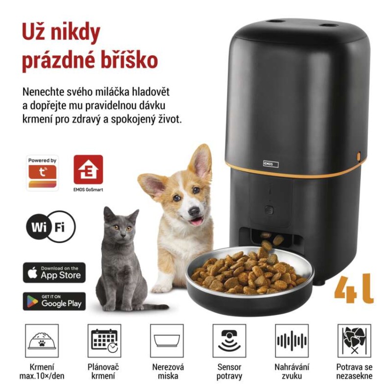 EMOS GoSmart dávkovač krmiva Pet Care, 4 l, černý, Wi-Fi