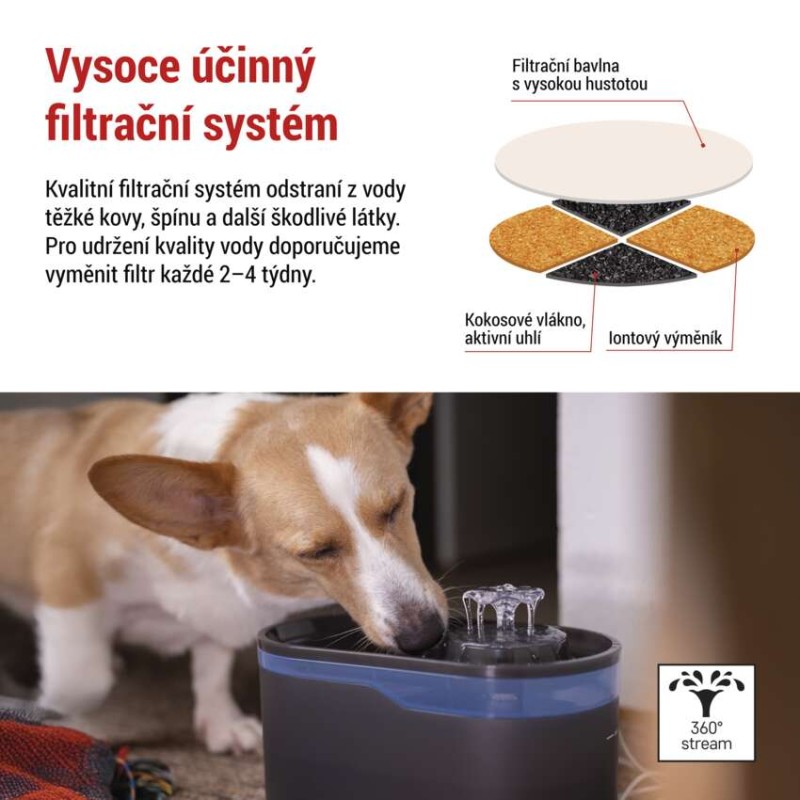 EMOS GoSmart vodní fontána Pet Care, 2,6 l, šedá, Wi-Fi