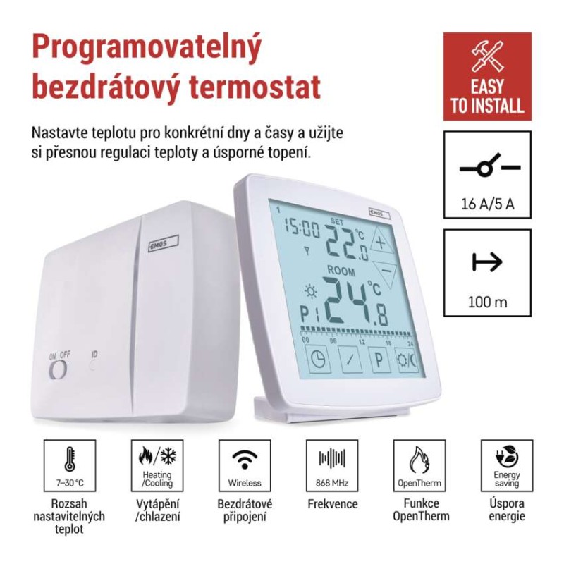 EMOS Pokojový programovatelný bezdrátový OpenTherm termostat P56A11