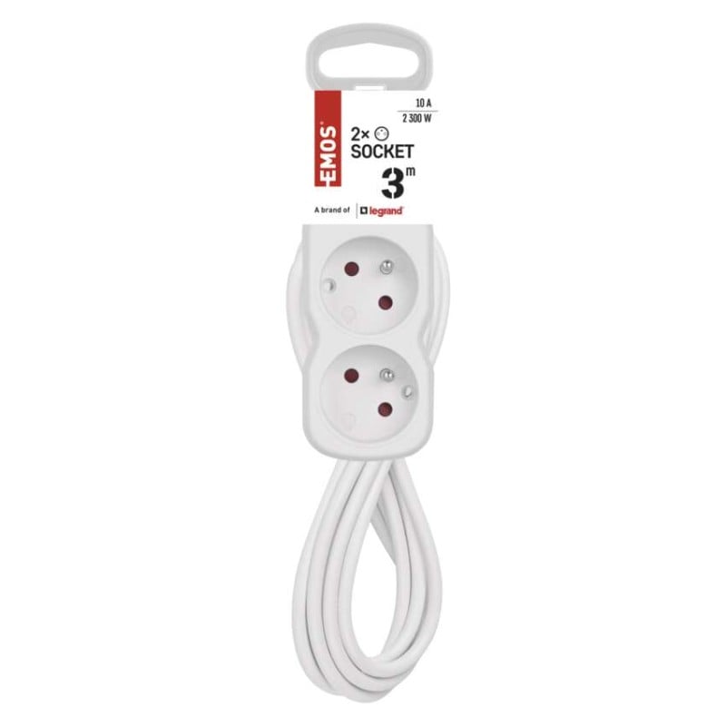 Emos prodlužovací kabel 3 m / 2 zásuvka / bílý / PVC / 1 mm2