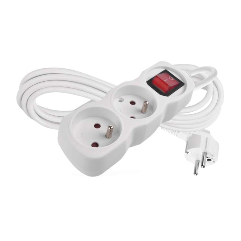 Emos prodlužovací kabel 3 m / 2 zásuvky / s vypínačem / bílý / PVC / 1 mm2