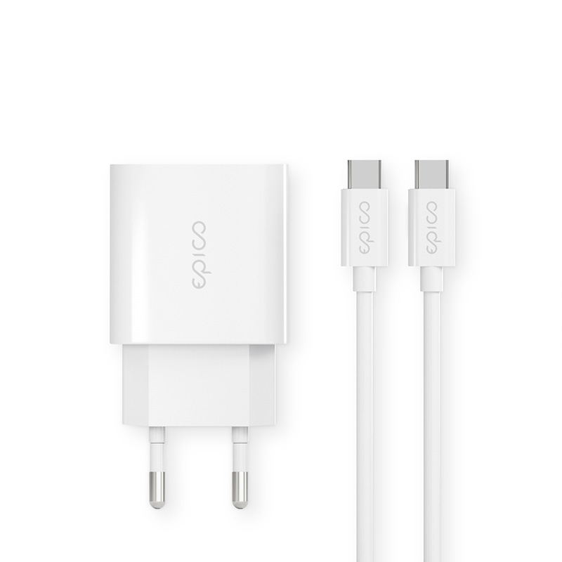 Epico 20W PD Charger Bundle with USB-C to USB-C cable 1.2m - bílá