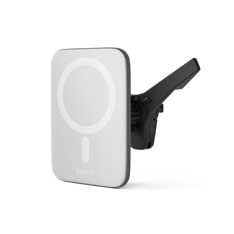 Epico Qi2 Ultrathin bezdrôtová nabíjačka do auta kompatibilná s MagSafe – strieborná/biela