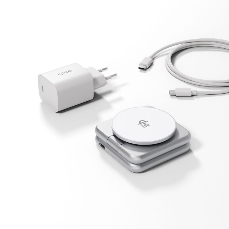 Epico UltraBase Qi2 25W 3in1 Fold Metal Mag+ Wireless Charging Stand EF60 | Stříbrná