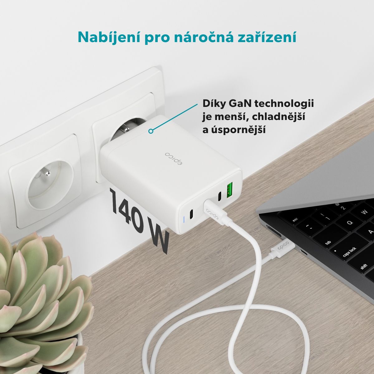 Epico UltraBoost GaN 140W síťová rychlonabíječka EA140 - bílá