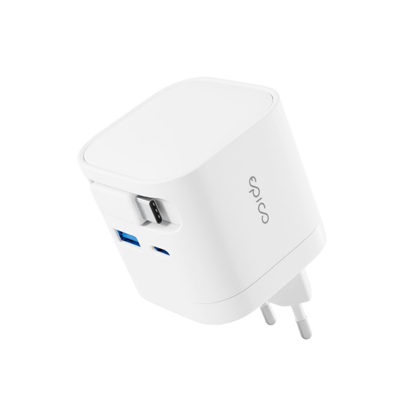Epico UltraBoost Retractable GaN 65W síťový adaptér EA65c | se zabudovaným kabelem | bílá | tři výstupy