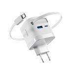 Epico UltraBoost Výsuvný GaN 65W napájací adaptér EA65c | so zabudovaným káblom | biely | tri výstupy