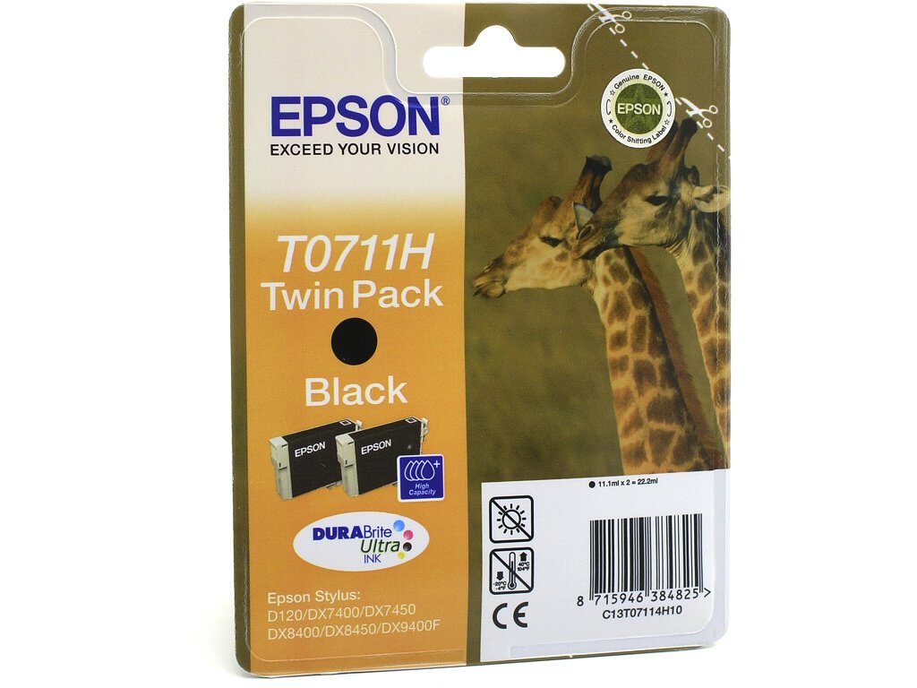 Epson T0711H Black 2-pack 2x11,1ml pre Stylus D120,DX7400,DX8400,... - originálne C13T07114H10