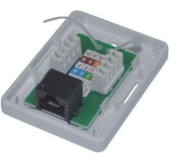 EuroLan UTP zásuvka pre sadrokartón, 1x RJ45, biela, svorkovnica Cat.5e