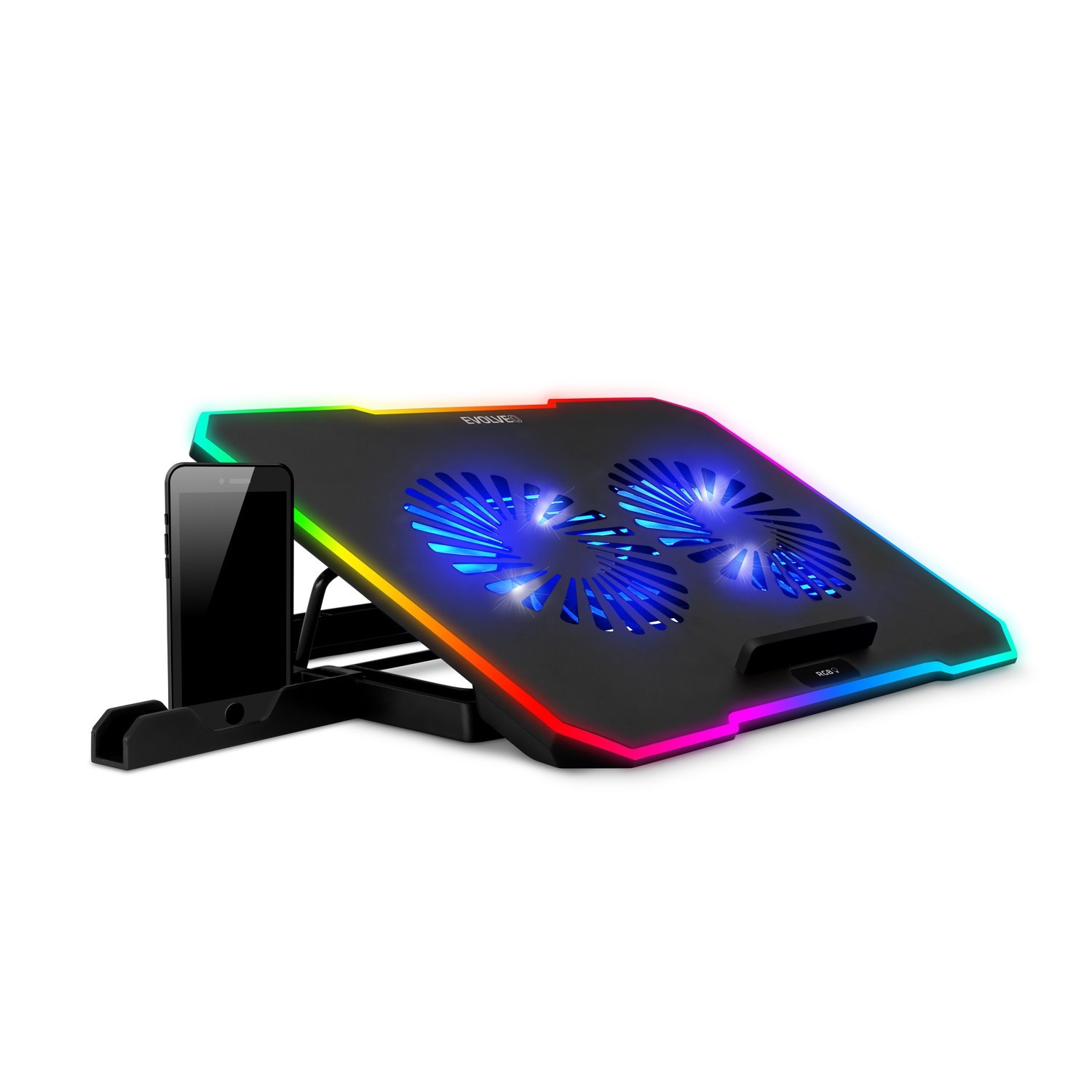 EVOLVEO CoolPro, chladiaca podložka pod notebook, 2 ventilátory, RGB podsvietenie, čierna