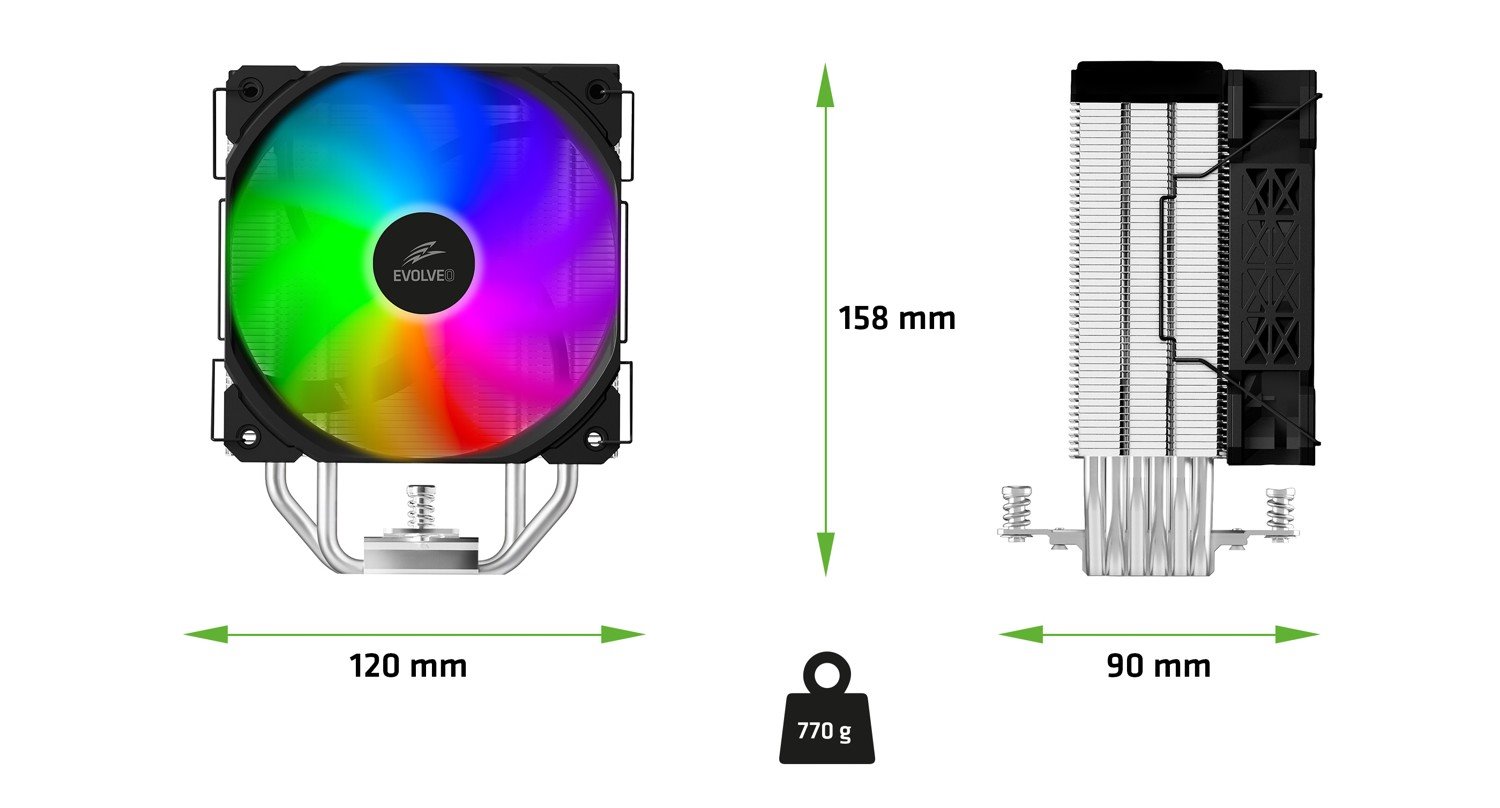 EVOLVEO QuietCool5, chladič procesora, 6x tepelných trubíc, čierny