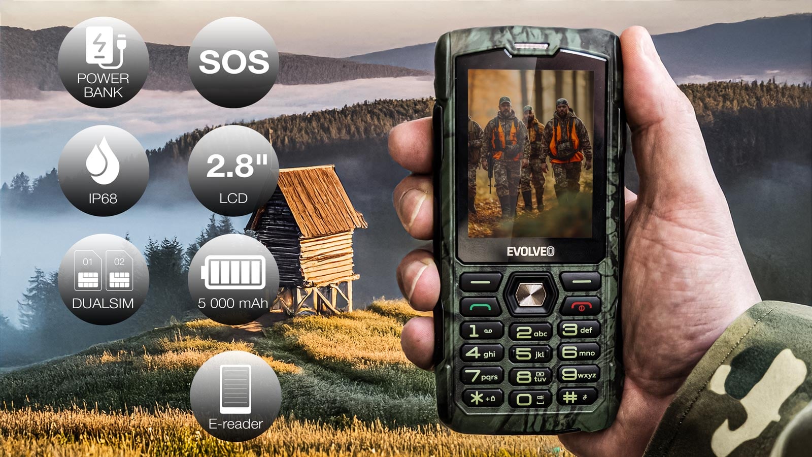 EVOLVEO StrongPhone H1 lovecká kamufláž