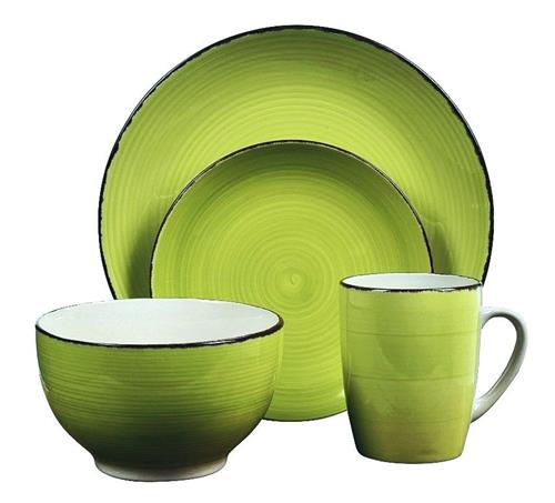 Excellent Houseware Jídelní sada talířů VALENCIA kamenina 16 ks, zelená 