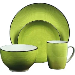 Excellent Houseware Jídelní sada talířů VALENCIA kamenina 16 ks, zelená 