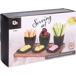 Excellent Houseware Servírovacie misky s podnosom sada 7 ks akácia / čierna