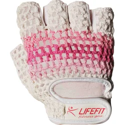 Fitness rukavice LIFEFIT KNIT, vel.S, růžovo-bílé