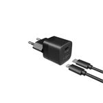 FIXED Mini sieťová nabíjačka s výstupom USB-C a káblom USB-C/Lightning, podpora PD, 1 meter, MFI, 20 W, čierna