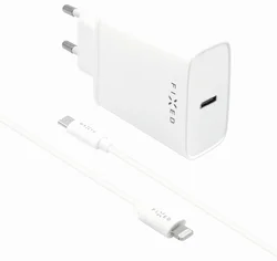 FIXED síťová nabíječka s USB-C výstupem a USB-C/Lightning kabelu, podpora PD, 1 metr, MFI, 20W, bílá