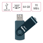 Flash disk Hama USB 3.0 Rotate, 64 GB, 70 MB/s, petrolejovo modrý