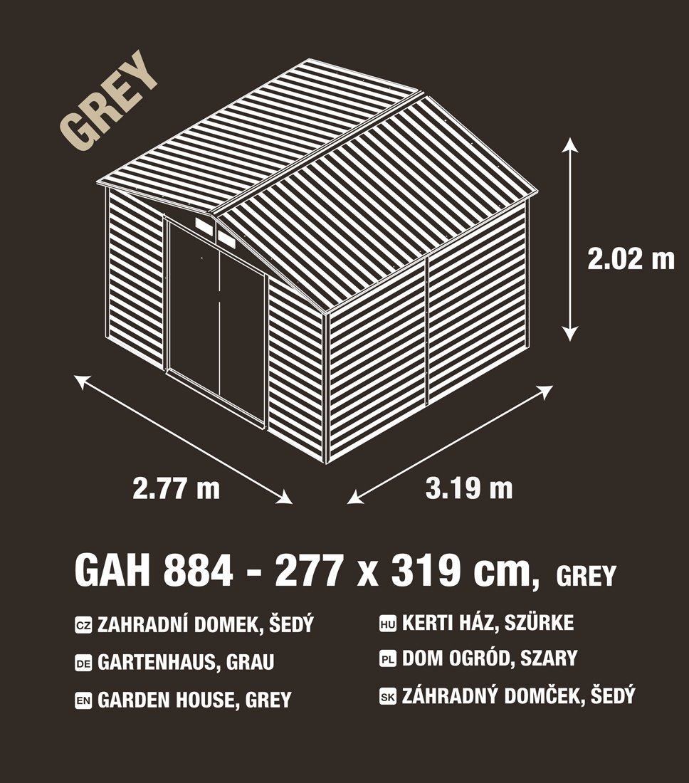 G21 GAH 884, Záhradný domček 277 x 319 cm, sivý
