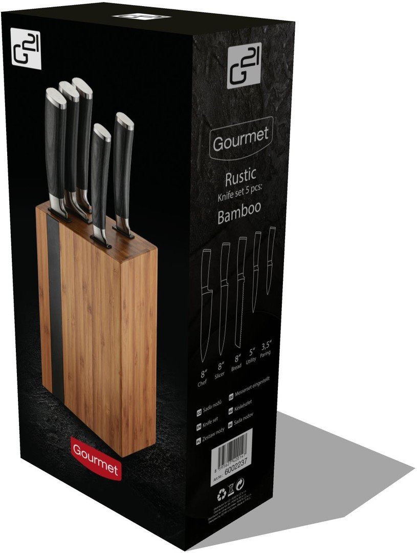 G21 Gourmet Rustic sada nožov 5 ks bambusový blok
