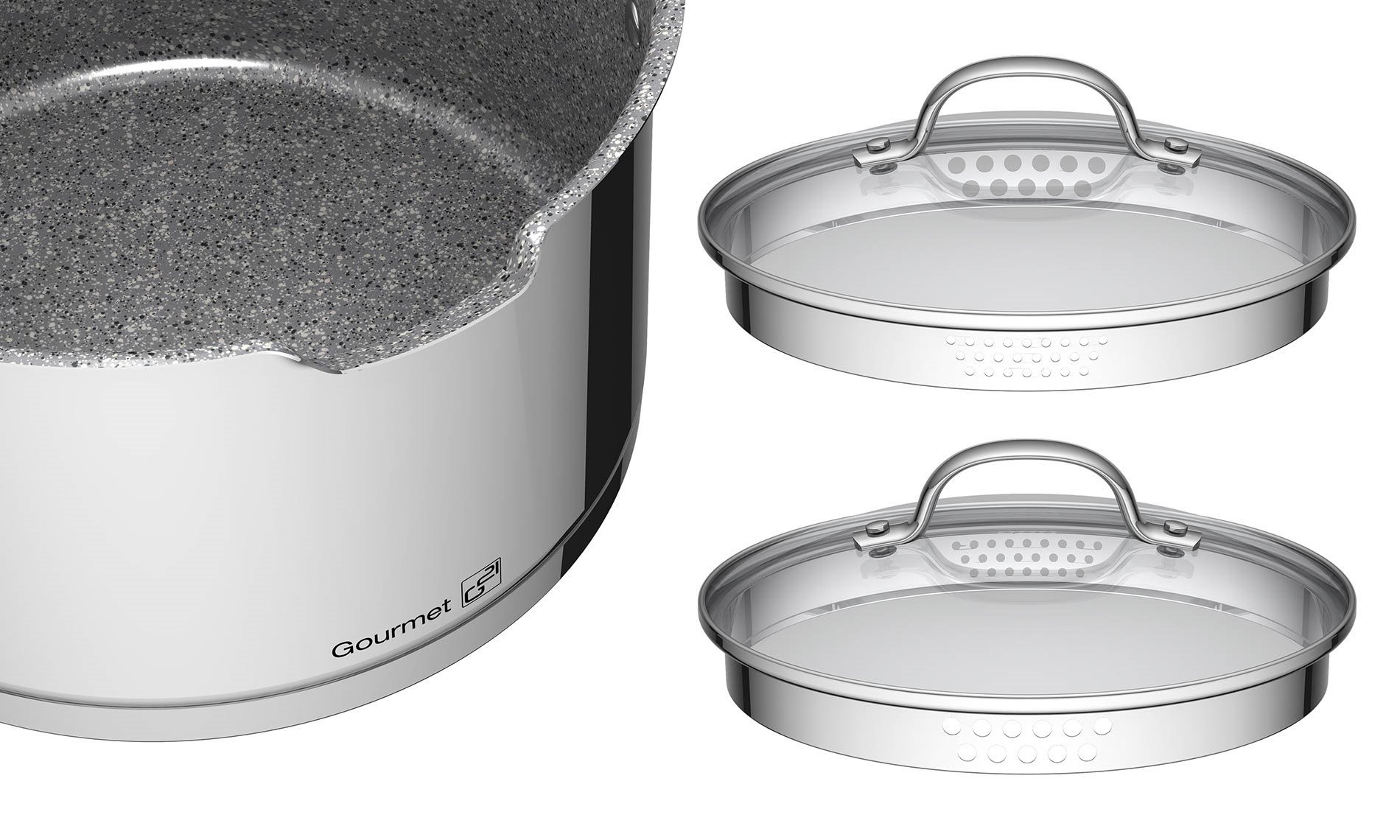 G21 Súprava riadu Gourmet Miracle s cedníkom, 9 dielov, nerez/greblón G21-004NG