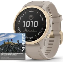 Garmin fenix6S PRO Solar, LightGold/Suede Band (MAP/Music) 010-02409-91 v balení s TOPO Czech PRO Voucher - kódem pro stažení mapy - Wearables