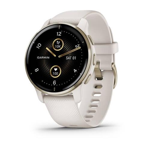 Garmin Venu 2 Plus, krémovo zlatá luneta z nehrdzavejúcej ocele, puzdro a silikónový remienok